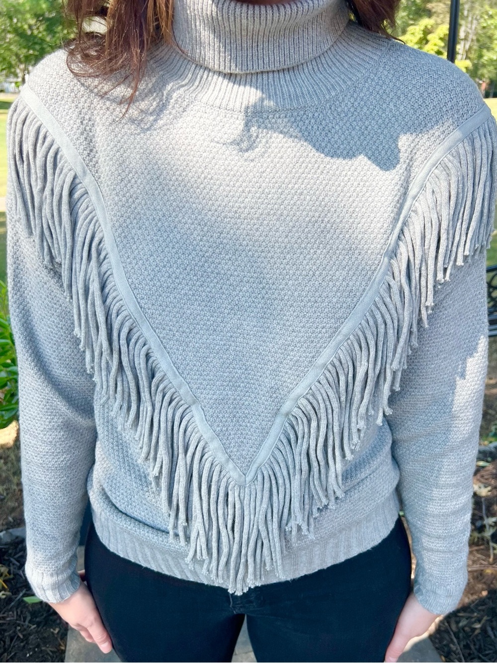 ePretty Light Gray Turtleneck Fringe Sweater